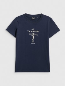 4F T-shirt regular z nadrukiem damski - granatowy S