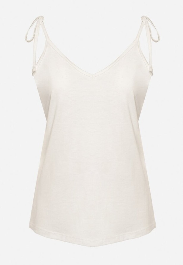 Biały Top z Modalem i Bawełną Ozdobiona Wiązaniem Lilacea