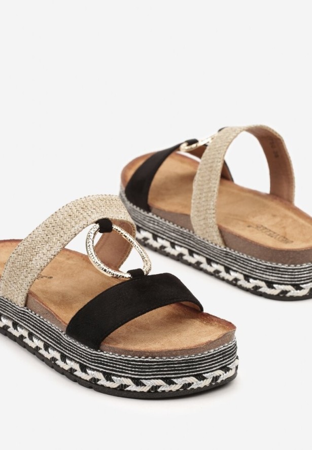 Czarne Klapki na Plecionej Podeszwie Telirea