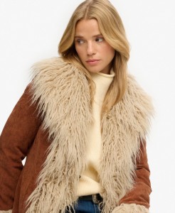 superdry Long Afghan Coat slim fit sztruks Rustic Chestnut Brown
