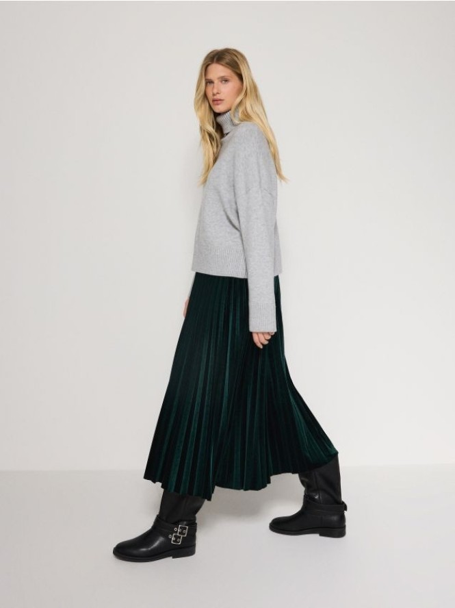 Plisowana spódnica z weluru - morski