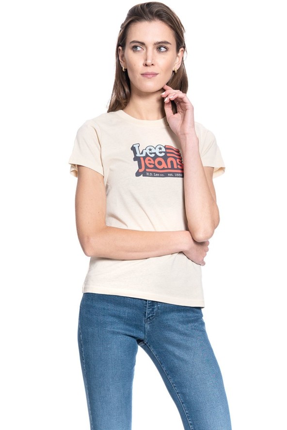 DAMSKI T-SHIRT LEE CREW NECK TEE BLEACHED SAND L41LYGOC 112109072