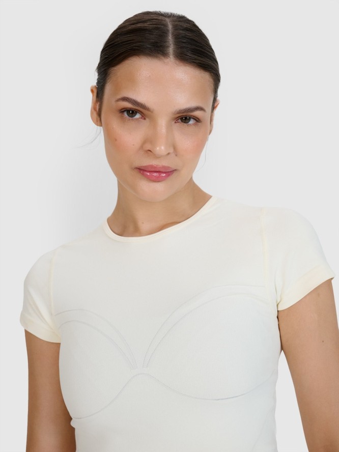 4F Koszulka do jogi i pilatesu szybkoschnąca damska - biała M/L