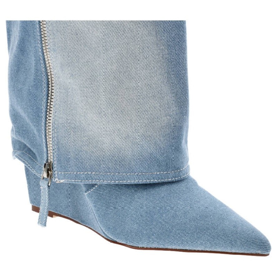 Niebieskie Kozaki Gallevani Jeansowe Obuwie Damskie