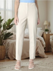 Spodnie cygaretki - kremowy