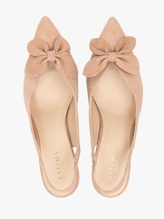 Różowe czółenka bez pięty slingback z kwiatem