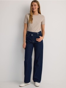 Jeansy wide leg z asymetrycznym zapięciem - granatowy