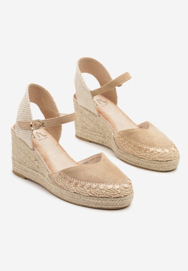Beżowe Sandały Typu Espadryle z Ekozamszu na Koturnie z Plecionki Dalriva