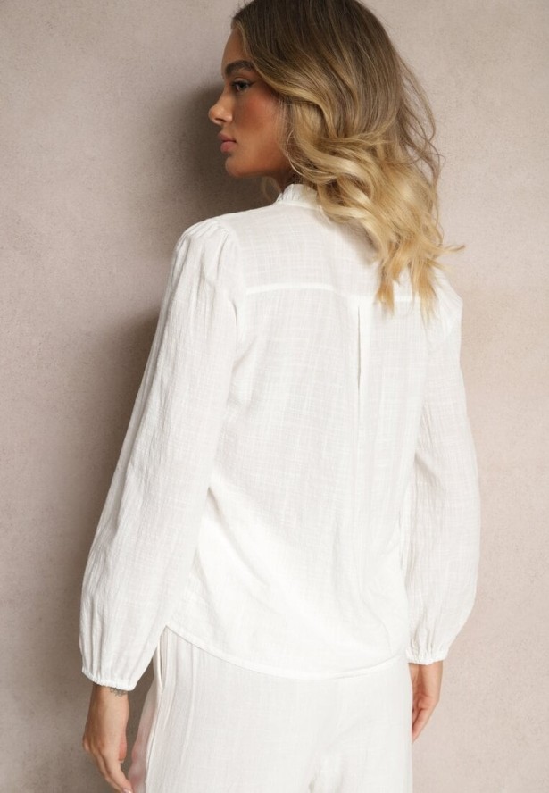 Biała Koszula z Wiskozą Bawełną i Haftem Nalorielle