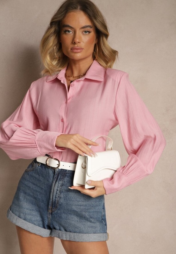 Różowa Koszula z Usztywnioną Linią Ramion i Wiązaniem Meroniela