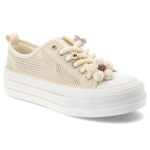 Sneakersy damskie Filippo, cholewka z materiału tekstylnego siateczkowego wiązanie z przodu ozdobne grube sznurówki, beżowy, DTN7855/26