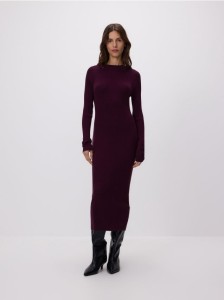 Prążkowana sukienka z wiskozą - bordowy