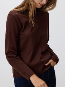 Longsleeve z merceryzowanej bawełny - ciemnobrązowy