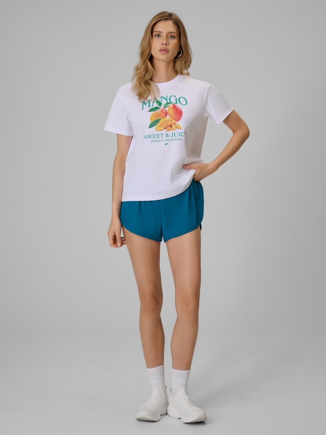 4F T-shirt loose z nadrukiem damski - biały XS