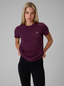 4F T-shirt regular gładki damski - fioletowy XL