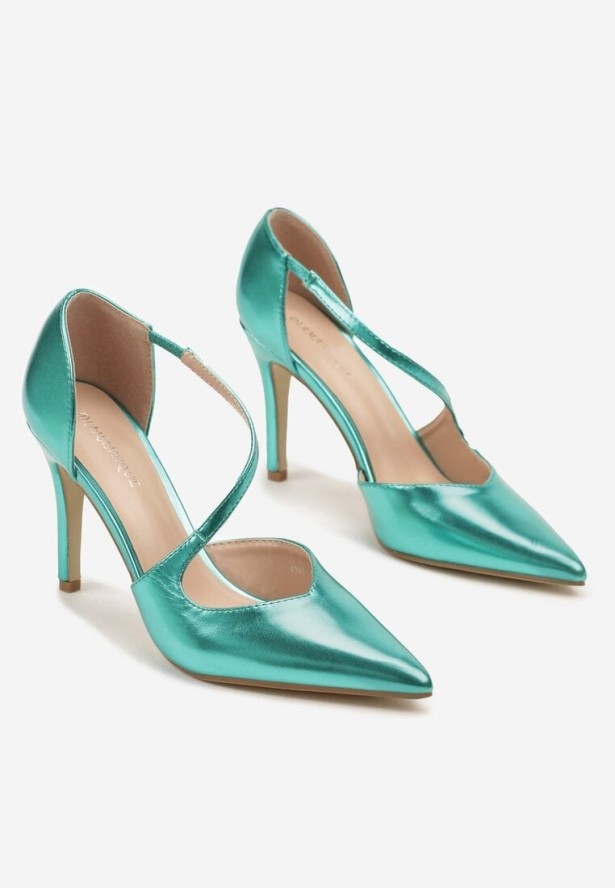 Zielone Szpilki z Geometrycznym Paskiem Nandellis