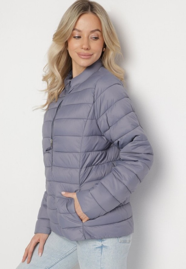 Szara Pikowana Kurtka w Klasycznym Stylu Nelaniel