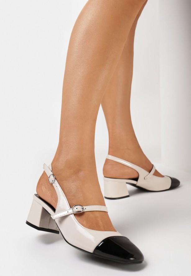 Beżowe Lakierowane Czółenka na Słupku Newalona