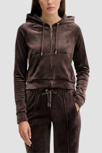 JUICY COUTURE Czekoladowa bluza damska Madison Outline Hoodie, Rozmiar S