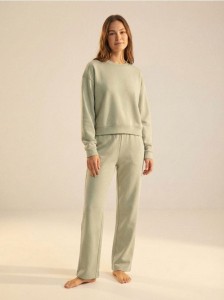 Bluza crewneck basic z dodatkiem wiskozy "soft touch" - khaki