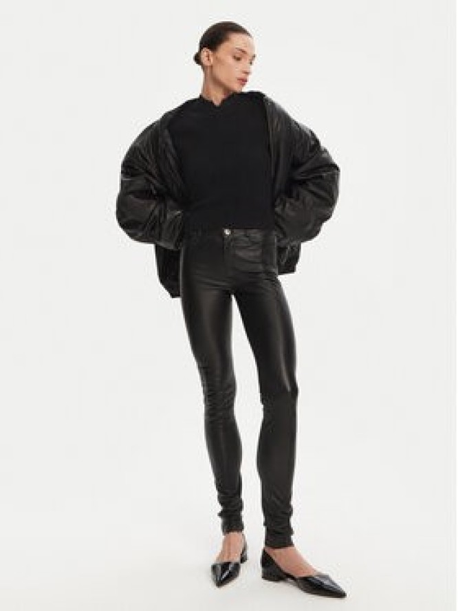 Serge Pariente Spodnie skórzane Sexy Stretch Thin Strip Czarny Slim Fit