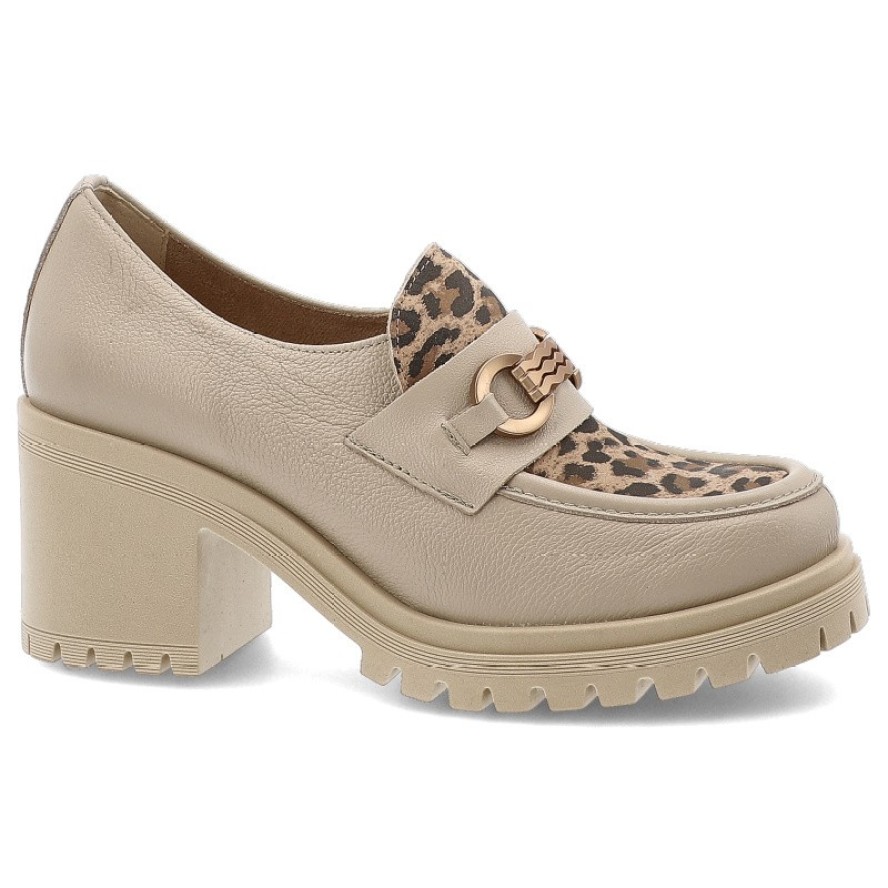 Beżowe Półbuty Armodo Stylowe Obuwie Damskie Lampart