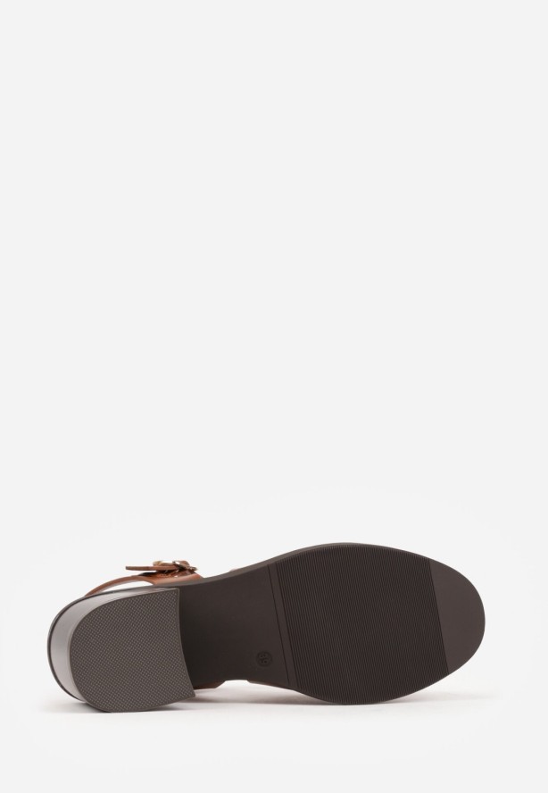 Brązowe Sandały na Obcasie z Ozdobnymi Paskami Aglaosa