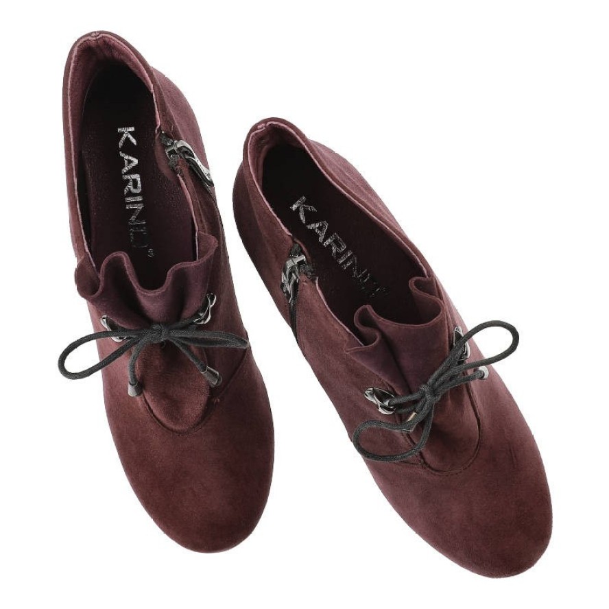 Botki damskie Karino, sznurowany i rozpinany zamsz naturalny i na szpiczastym słupku, fioletowe, 1850-158-P