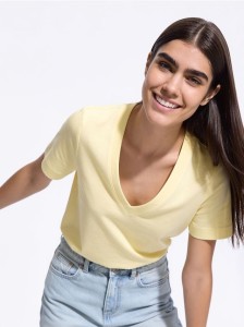 T-shirt z bawełny merceryzowanej - żółty