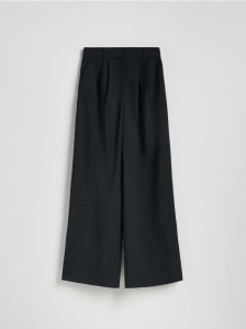 Szerokie spodnie z lnem - czarny