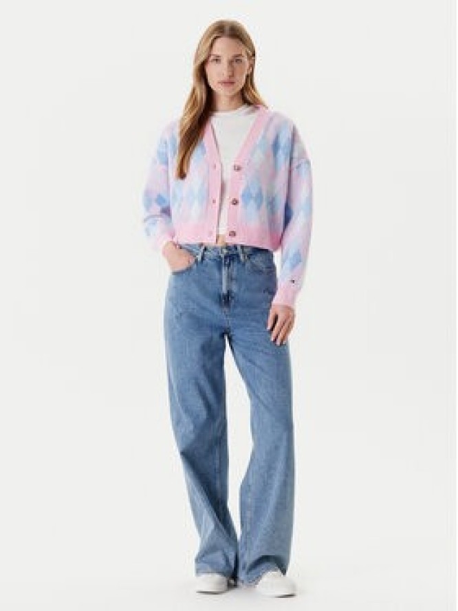 Tommy Jeans Kardigan Argyle DW0DW21180 Różowy Relaxed Fit