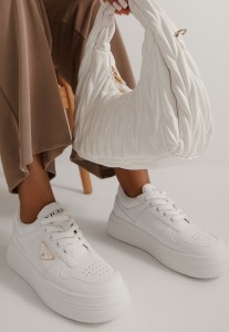 Białe Sneakersy Vices na Grubej Podeszwie z Geometryczną Ozdobą i Perforacją Karvesa