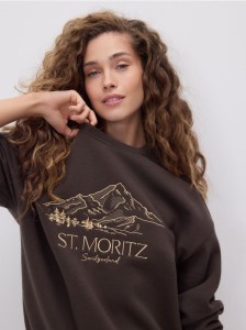 Bluza z haftem - ciemnobrązowy