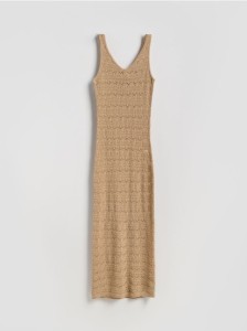 Szydełkowna sukienka z lyocellem - beżowy