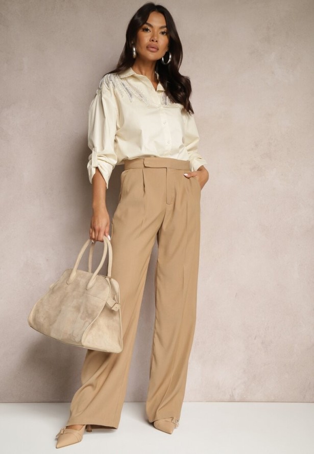 Ciemnobeżowa Bawełniana Koszula z Cekinami Donithiel