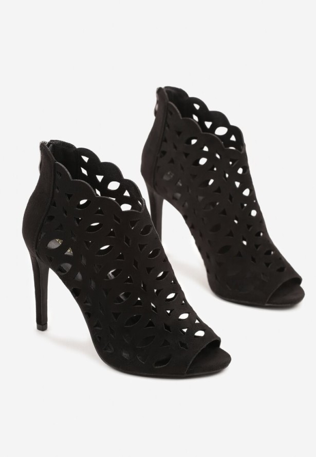 Czarne Ażurowe Sandały Botki Vices na Szpilce Natessae