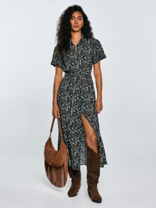Sukienka damska midi z wiskozy z nadrukiem granatowa Nahai 403