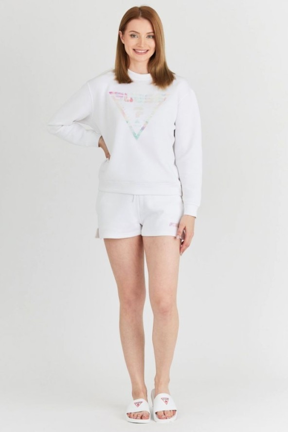 GUESS Biała bluza damska z odblaskowym logo, Rozmiar XS