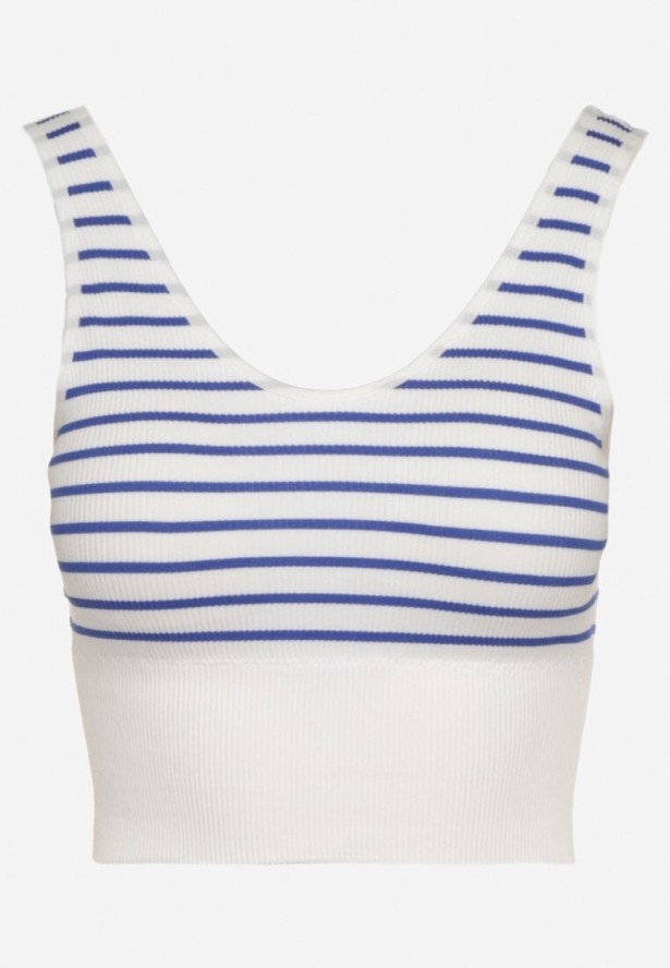 Biało-Niebieski Tank Top w Paski z Prążkowanej Tkaniny Sesillia