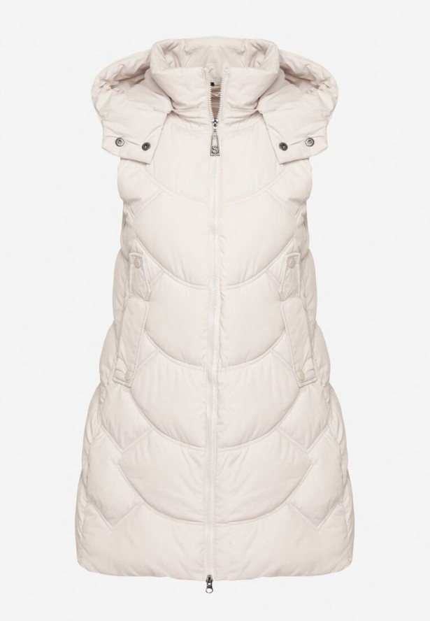 Jasnoszara Kamizelka z Odpinanym Kapturem Ozdobiona Pikowaniem Tulira