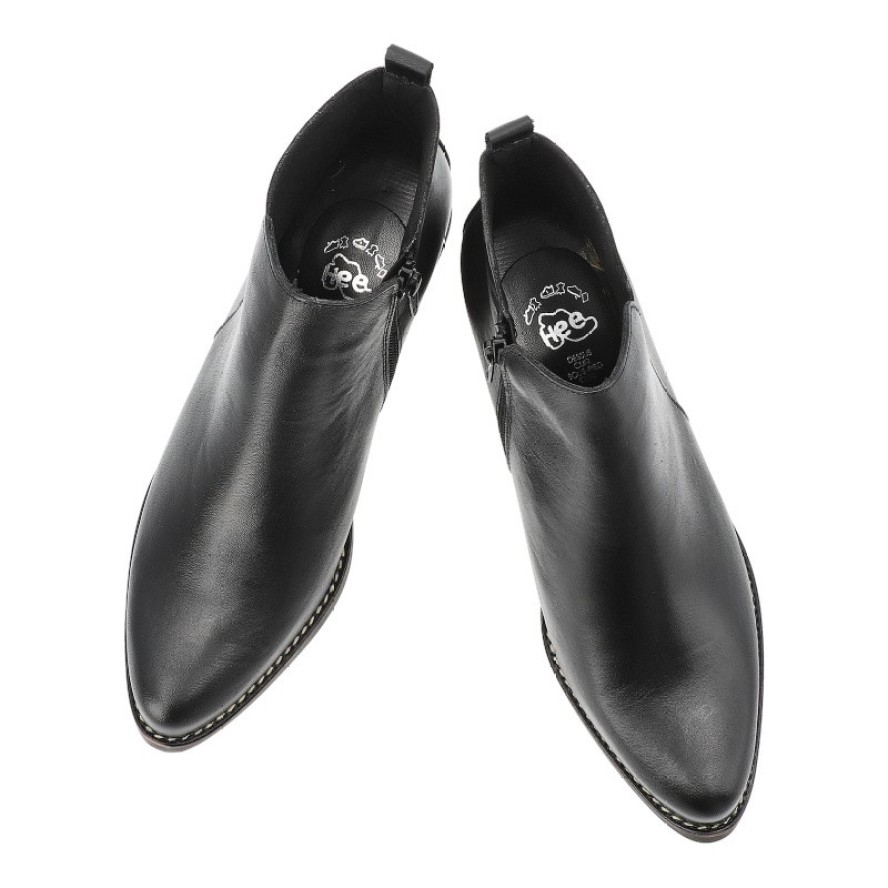 Botki damskie Hee, kowbojki ze skóry na klocku i na zamek, czarne, 25773