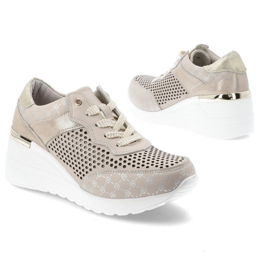 Beżowe Sneakersy S.Barski Stylowe Obuwie Damskie Na Koturnie