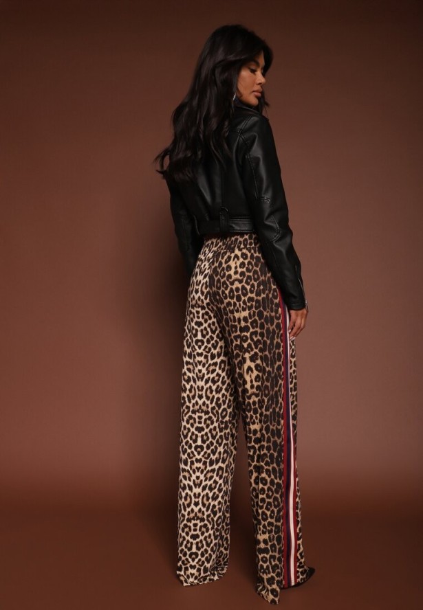 Brązowe Spodnie z Wiskozą High Waist o Szerokim Kroju z Lampasami Elosina