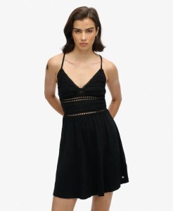 superdry Mini sukienka z dzianiny i koronki czarna