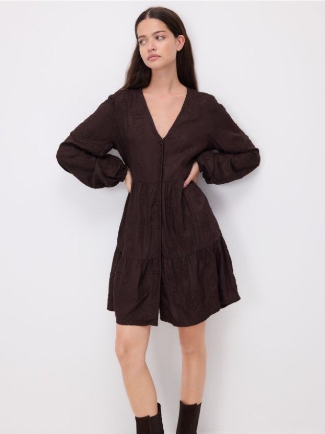 Sukienka mini z wiskozy - ciemnobrązowy