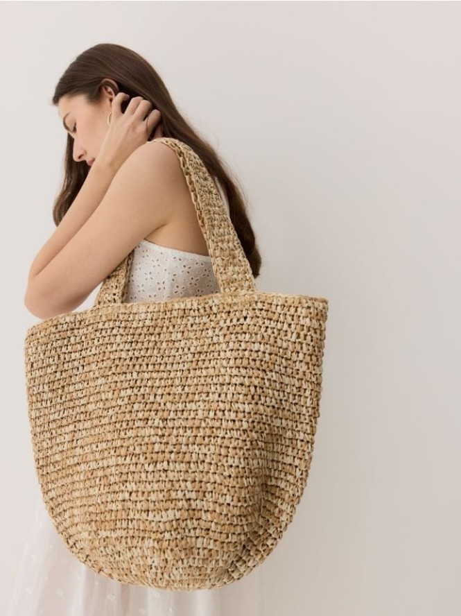 Pleciona torebka shopper - beżowy