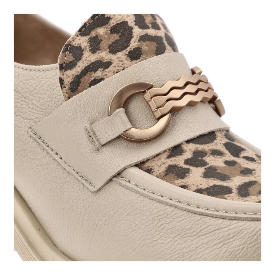 Beżowe Półbuty Armodo Stylowe Obuwie Damskie Lampart