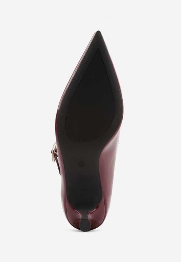 Bordowe Czółenka Szpilki z Paskiem na Sprzączkę Romirida