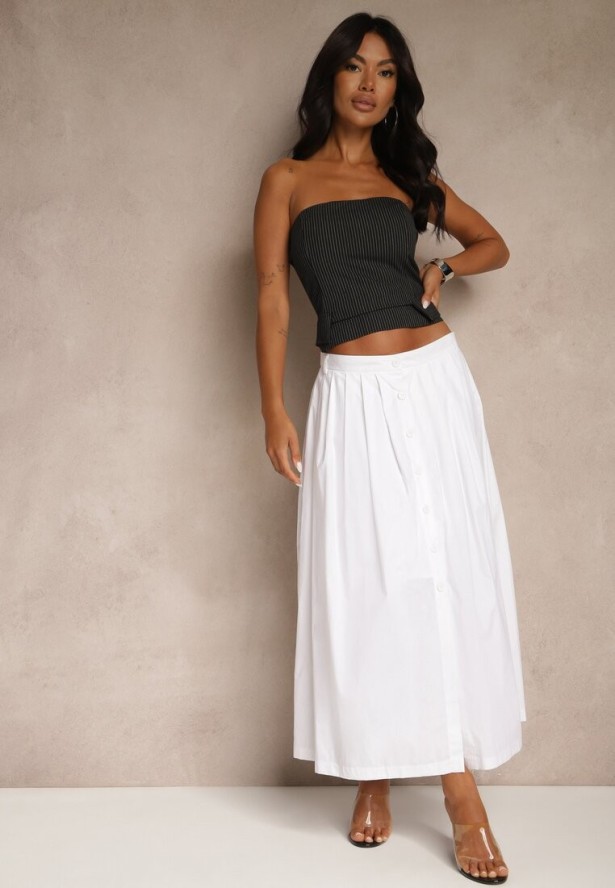 Biała Rozkloszowana Spódnica z Bawełny Haluvia