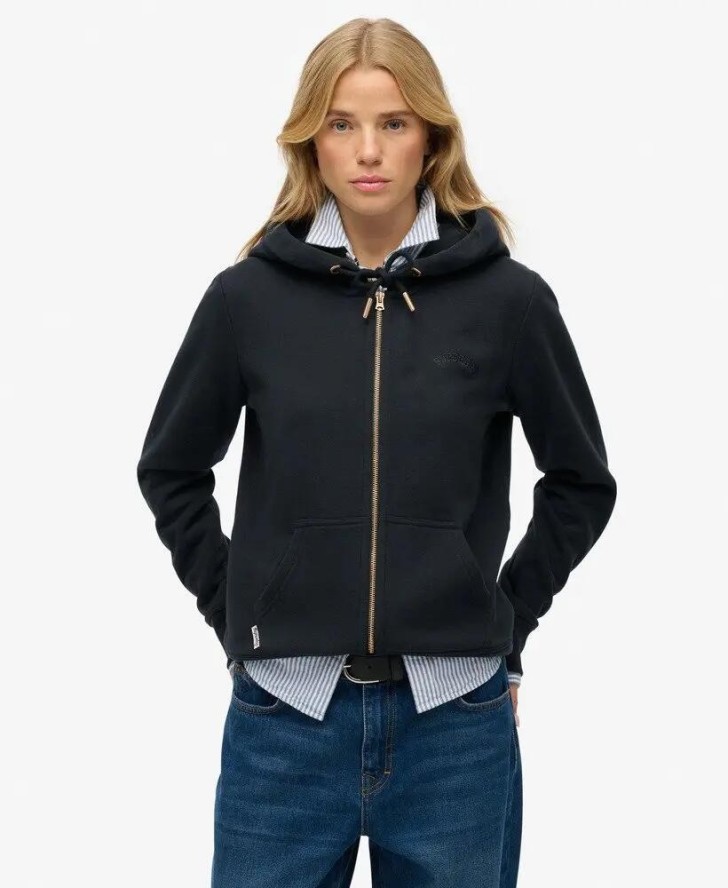 superdry Bluza z kapturem Essential Logo Zip Half Brushed – ECLIPSE NAVY